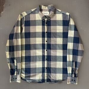 Lisboa Shirt Medium Blue Check Long Sleeve Button Up Oxford Made in Portugal
